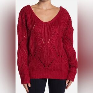NWT Frnch Paris Chunky Cable Knit Sweater, Red, Size S/M